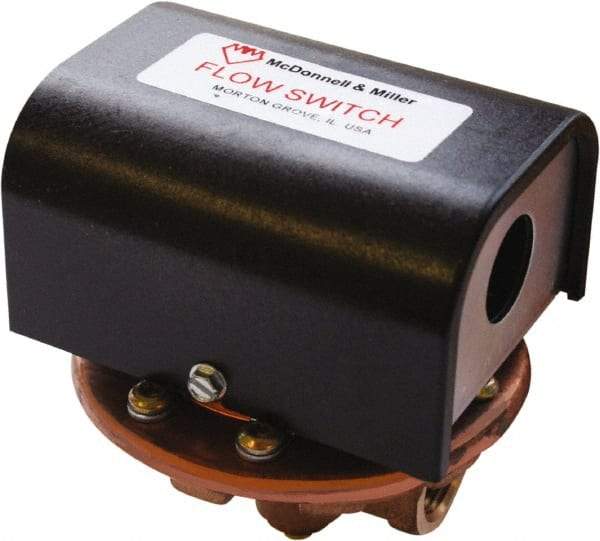 McDonnell & Miller - 100 psi, Brass Housing, Adjustable Paddle Flow Switch - 0.41 Flow Set Point, 1,863 Flow Point cc/min, 0.41 1.81 GPM, 120/240 Voltage, 1/2 Inch Thread Size - Exact Industrial Supply