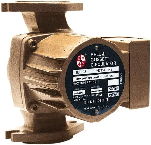 Bell & Gossett - .17 hp, 1 Phase, Bronze Housing, Noryl Impeller, Inline Circulator Pump - 115/230V Volt, 60 Hz Hz, 125 Max psi, 120V Motor - Exact Industrial Supply