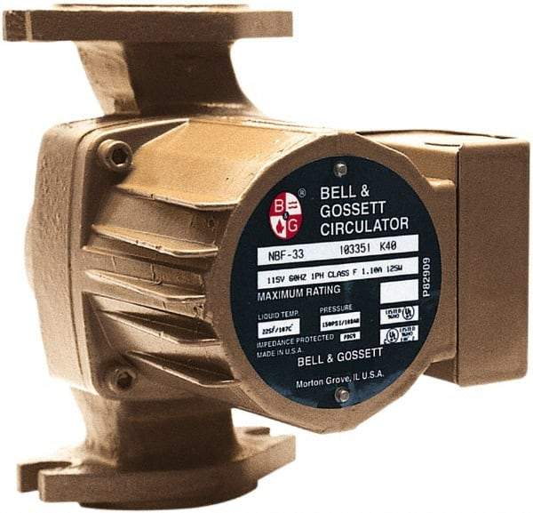 Bell & Gossett - 0.068 hp, 1 Phase, Bronze Housing, Noryl Impeller, Inline Circulator Pump - 115/230V Volt, 60 Hz Hz, 125 Max psi, 120V Motor - Exact Industrial Supply