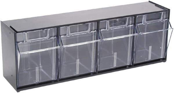 Deflect-o - 4 Compartment, 23-5/8 Inch Wide x 6-5/8 Inch Deep x 8-1/8 Inch High, Covered Modular - Plastic, Black and Clear - Exact Industrial Supply