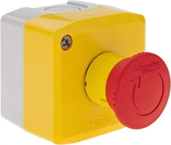 Square D - Extended Mushroom Head, Pushbutton Switch Only - Round, Red Pushbutton, Nonilluminated, Shock and Vibration Resistant - Exact Industrial Supply