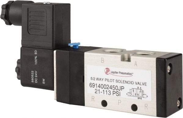 PRO-SOURCE - 1/4", 5/2 Way Single Stacking Solenoid Valve - 24 VDC, 0.98 CV Rate, 2.6" High x 5.12" Long - Exact Industrial Supply