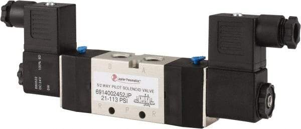 PRO-SOURCE - 1/4", 5/2 Way Double Stacking Solenoid Valve - 24 VDC, 0.98 CV Rate, 2.6" High x 7.76" Long - Exact Industrial Supply