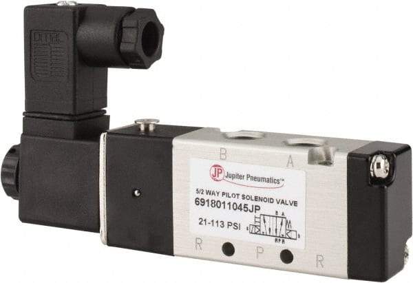 PRO-SOURCE - 1/8", 5/2 Way Body Ported Stacking Solenoid Valve - 110 VAC, 0.6 CV Rate, 1.36" High x 3.88" Long - Exact Industrial Supply