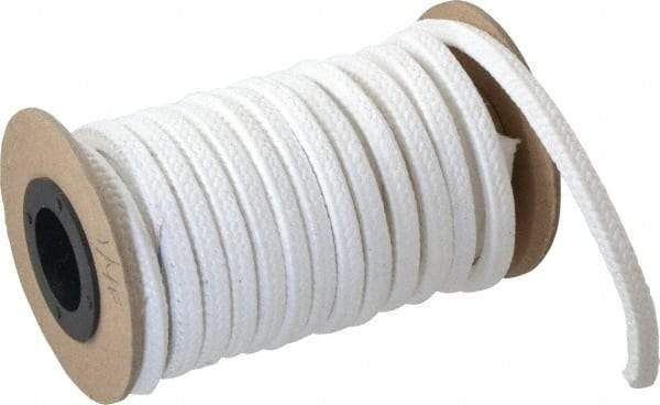 Made in USA - 1/4" x 9' Spool Length, PTFE/Sanitary Compression Packing - 1,000 Max psi, 500° F Max, White - Exact Industrial Supply