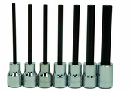 8 Piece - 1/8; 9/64; 5/32; 3/16; 7/32; 1/4; 5/16; & 3/8" - 3/8" Drive - Hex Long Bit Socket Set - Exact Industrial Supply