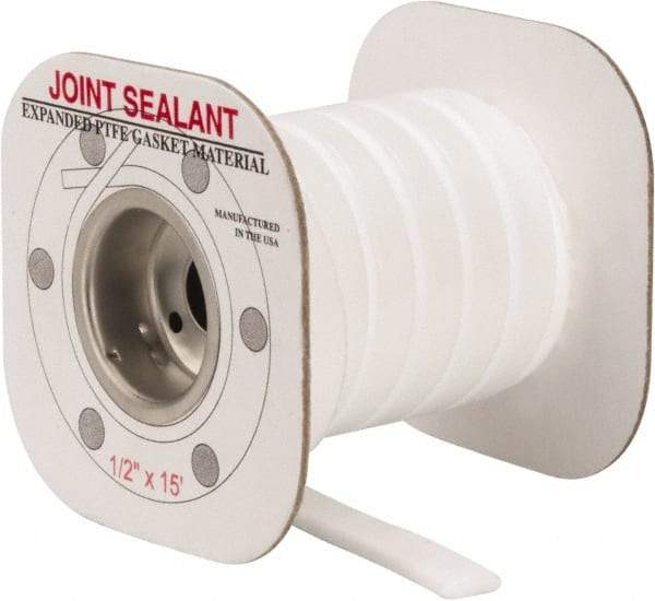 Made in USA - 15' Long x 1/2" Wide Economy PTFE Joint Sealant - White, 1-1/8 to 1-1/2" Approximate Flange Form Width - Exact Industrial Supply