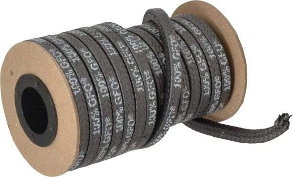 Made in USA - 1/4" x 19.7' Spool Length, 100% GFO Fiber Compression Packing - 1,900 Max psi, -400 to 550° F, Dark Gray - Exact Industrial Supply