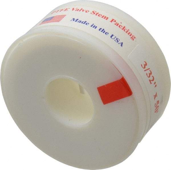 Made in USA - 3/32" x 50' Spool Length, PTFE Compression Packing - -450 to 550° F, White - Exact Industrial Supply