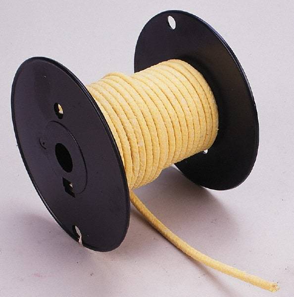 Made in USA - 3/16" x 44' Spool Length, TFE/Aramid Compression Packing - 5,000 Max psi, -100 to 500° F, Yellow - Exact Industrial Supply