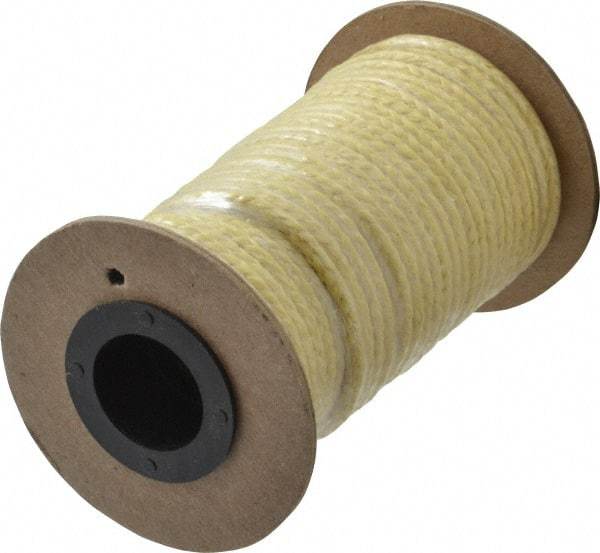 Made in USA - 1/8" x 40-1/2' Spool Length, TFE/Aramid Compression Packing - 5,000 Max psi, -100 to 500° F, Yellow - Exact Industrial Supply