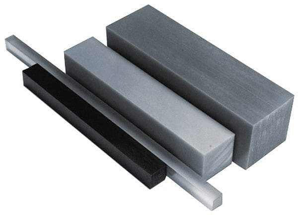 Made in USA - 3 Ft. Long x 2 Inch Wide x 2 Inch High, Polyurethane, Square Plastic Bar - Black, 80A Hardness, +/- 0.075 Tolerance - Exact Industrial Supply