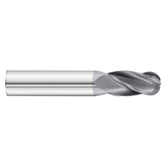 2.5 mm Dia. × 3 mm Shank × 12 mm DOC × 38 mm OAL, Carbide TiAlN, 4 Flute, 30° Helix, Round, External , Ballnose End Mill - Exact Industrial Supply