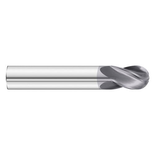 3/16″ Dia. × 3/16″ Shank × 3/8″ DOC × 2″ OAL, Carbide TiAlN, 4 Flute, 30° Helix, Round, External , Ballnose End Mill - Exact Industrial Supply