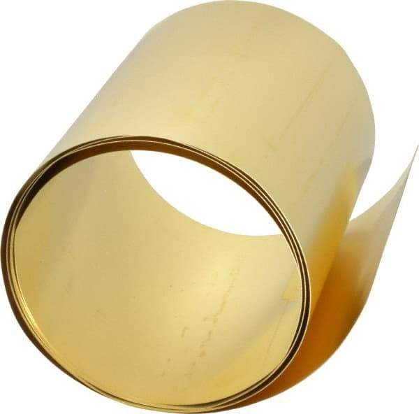 Made in USA - 5 Ft. Long x 6 Inch Wide x 0.01 Inch Thick, Roll Shim Stock - Brass - Exact Industrial Supply