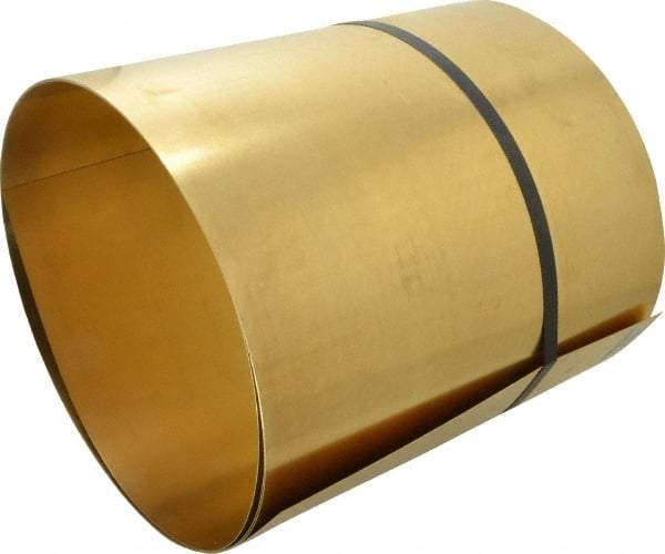 Made in USA - 10 Ft. Long x 12 Inch Wide x 0.02 Inch Thick, Roll Shim Stock - Brass - Exact Industrial Supply