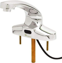 T&S Brass - Deck Plate Mounted Electronic User Adjustable Temperature Control Mixer Faucet - Powered by 120 Volt AC/DC, 5" Cast Spout, 4" Mounting Centers - Exact Industrial Supply