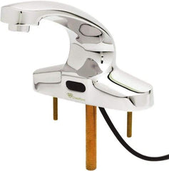 T&S Brass - Deck Plate Mounted Electronic User Adjustable Temperature Control Mixer Faucet - Powered by 120 Volt AC/DC, 5" Cast Spout, 4" Mounting Centers - Exact Industrial Supply