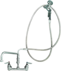 T&S Brass - Riser with Spring Guide, 2 Way Design, Wall Mount, Pre Rinse Faucet Assembly - Lever Handle - Exact Industrial Supply