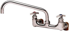 T&S Brass - Straight Spout, 2 Way Design, Wall Mount, Industrial Sink Faucet - 12 Inch Spout, 4 Spoke Handle - Exact Industrial Supply