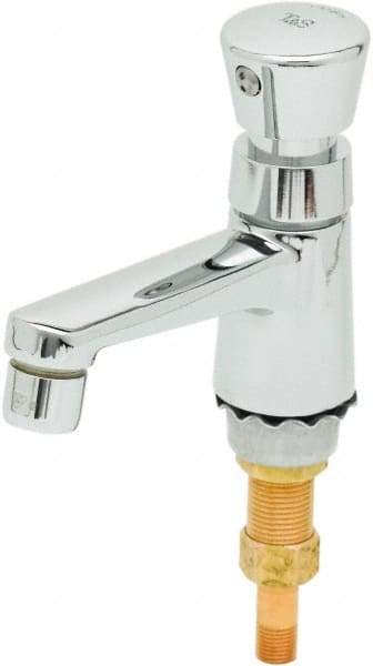 T&S Brass - Push Button Handle, Deck Mounted Bathroom Faucet - Metering Faucet, No Drain, Standard Spout - Exact Industrial Supply