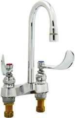 T&S Brass - Faucet Mount, Deck Mount Faucet without Spray - Two Handle, Wrist Blade Handle, Rigid Gooseneck Spout, No Drain - Exact Industrial Supply