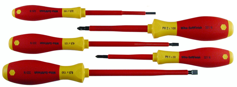Insulated Slotted Screwdriver 3.0; 4.5; 6.5mm & Phillips # 1 & # 2. 5 Piece Set - Exact Industrial Supply