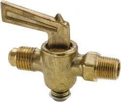 Parker - 1/8" Pipe, 1/4" Tube, Flare to Male Pipe Drain Cock & Shutoff Valve - 1/8-27 Thread, 30 Max psi - Exact Industrial Supply