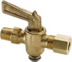 Parker - 1/4" Pipe, 1/4" Tube, Compression Pipe to Male Pipe Drain Cock & Shutoff Valve - 1/4-18 Thread, 30 Max psi - Exact Industrial Supply