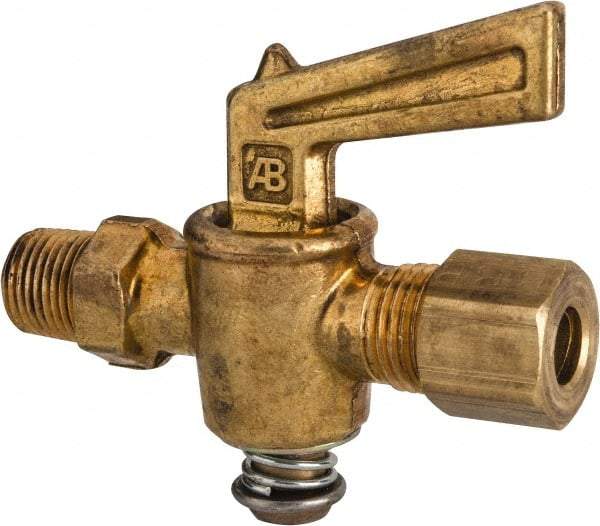 Parker - 1/8" Pipe, 1/4" Tube, Compression Pipe to Male Pipe Drain Cock & Shutoff Valve - 1/8-27 Thread, 30 Max psi - Exact Industrial Supply