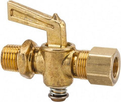 Parker - 1/4" Pipe, 3/8" Tube, Compression Pipe to Male Pipe Drain Cock & Shutoff Valve - 1/4-18 Thread, 30 Max psi - Exact Industrial Supply