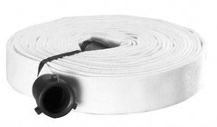 Made in USA - 1-1/2" ID x 1-3/4" OD, 150 Working psi, White Polyester/Rubber Fire Hose, Single Jacket - 1-1/2" NH/NST Ends, 50' Long, -40 to 150°F,450 Burst psi - Exact Industrial Supply