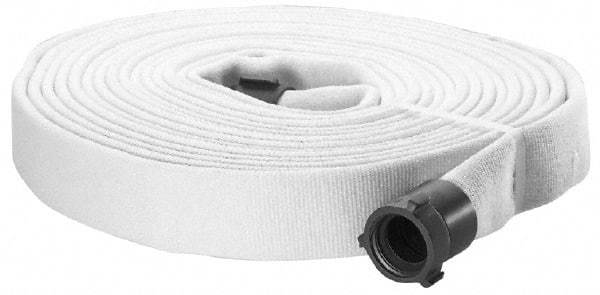 Made in USA - 1-1/2" ID x 1-15/16" OD, 400 Working psi, White Polyester/Rubber Fire Hose, Double Jacket - 1-1/2" NH/NST Ends, 50' Long, -40 to 150°F,1,200 Burst psi - Exact Industrial Supply
