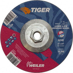 Weiler - 24 Grit, 6" Wheel Diam, Type 27 Depressed Center Wheel - Medium Grade, Aluminum Oxide, R Hardness, 10,200 Max RPM - Exact Industrial Supply