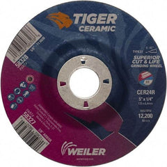 Weiler - 24 Grit, 5" Wheel Diam, 7/8" Arbor Hole, Type 27 Depressed Center Wheel - Medium Grade, Ceramic, R Hardness, 12,200 Max RPM - Exact Industrial Supply