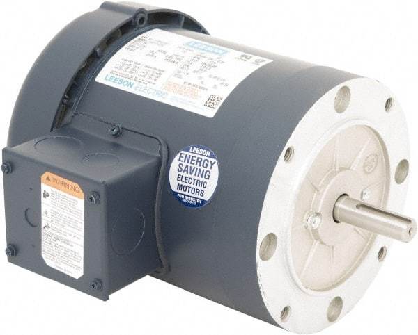 Leeson - 1 Max hp, 1,800 Max RPM, Premium Efficient Electric AC DC Motor - 230/460 V Input, Three Phase, 56C Frame, C-Face Mount, TEFC Enclosure - Exact Industrial Supply