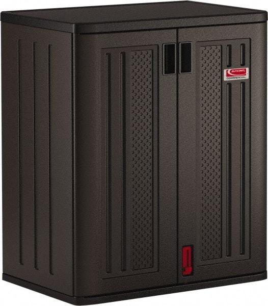 Suncast - 2 Shelf Locking Storage Cabinet - Polypropylene, 30" Wide x 20-1/4" Deep x 36" High, Gray - Exact Industrial Supply