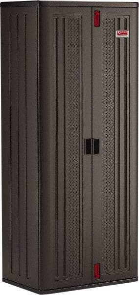 Suncast - 4 Shelf Locking Storage Cabinet - Polypropylene, 30" Wide x 20-1/4" Deep x 72" High, Gray - Exact Industrial Supply
