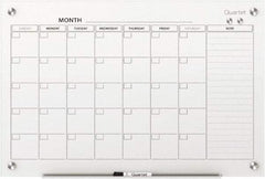 Quartet - 36" High x 48" Wide Magnetic Dry Erase Calendar - Glass, Includes Dry-Erase Marker, Magnet & Mounting Kit - Exact Industrial Supply