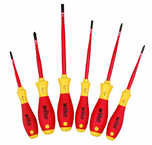 Insulated Slim Integrated Insulation 6 Piece Screwdriver Set Slotted 4.5; 6.5; Phillips #1 & 2; Square #1 & 2. - Exact Industrial Supply