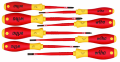 Insulated Slim Integrated Insulation 8 Piece Screwdriver Set Slotted 3.5; 4; 4.5; 5.5; Phillips #1 & 2; Square #1 & 2 - Exact Industrial Supply