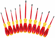 Insulated Slim Integrated Insulation 11 Piece Screwdriver Set Slotted 3.5; 4; 4.5; 5.5; 6.5; Phillips #1 & 2; Xeno #1 & 2; Square #1 & 2 - Exact Industrial Supply