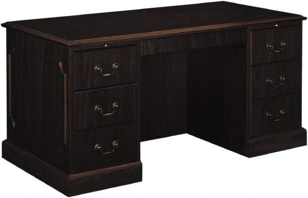 Hon - High Pressure Laminate Double Pedestal Desk with Center Drawer - 60" Wide x 30" Deep x 29-1/2" High, Mahogany - Exact Industrial Supply