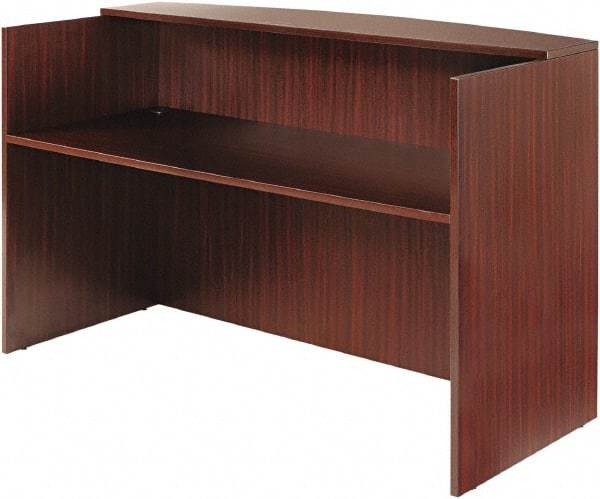 ALERA - Woodgrain Laminate Reception Desk - 71" Wide x 35-1/2" Deep x 42-1/2" High, Mahogany - Exact Industrial Supply