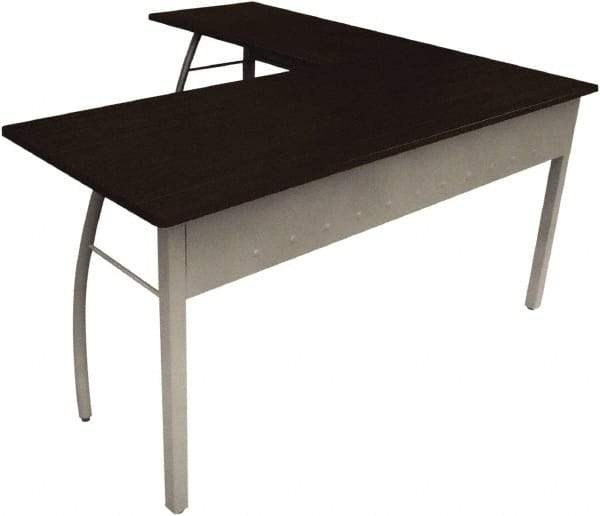 Linea Italia - Woodgrain Laminate L-Shaped Desk - 59-1/8" Wide x 59-1/8" Deep x 29-1/2" High, Mocha & Gray - Exact Industrial Supply