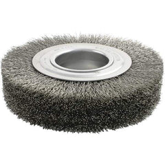 Brush Research Mfg. - 6" OD, 2" Arbor Hole, Crimped Stainless Steel Wheel Brush - 1-3/8" Face Width, 1-1/8" Trim Length, 4,500 RPM - Exact Industrial Supply