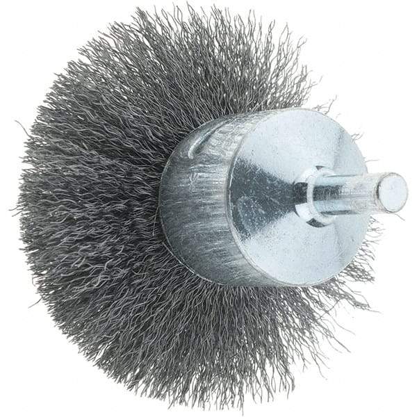 Tru-Maxx - 2-3/4" Brush Diam, Crimped, Flared End Brush - 1/4" Diam Steel Shank, 16,000 Max RPM - Exact Industrial Supply