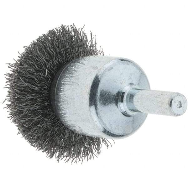 Tru-Maxx - 1-1/2" Brush Diam, Crimped, Flared End Brush - 1/4" Diam Steel Shank, 20,000 Max RPM - Exact Industrial Supply