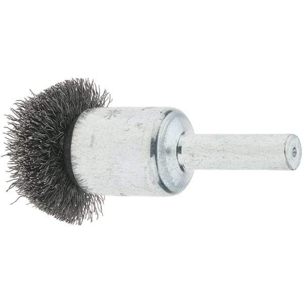 Tru-Maxx - 1" Brush Diam, Crimped, Flared End Brush - 1/4" Diam Steel Shank, 25,000 Max RPM - Exact Industrial Supply