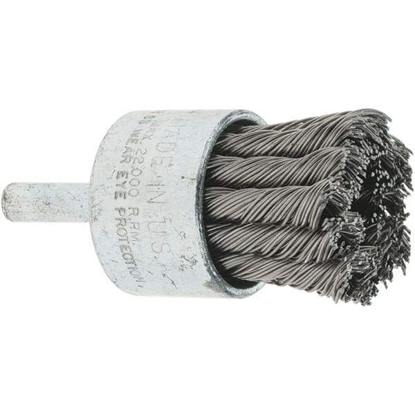Tru-Maxx - 1-1/8" Brush Diam, Knotted, End Brush - 1/4" Diam Steel Shank, 22,000 Max RPM - Exact Industrial Supply